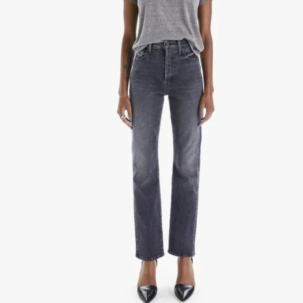 MOTHER Superior High Waisted Hiker Hoover Jeans Black Button Fly Size 30